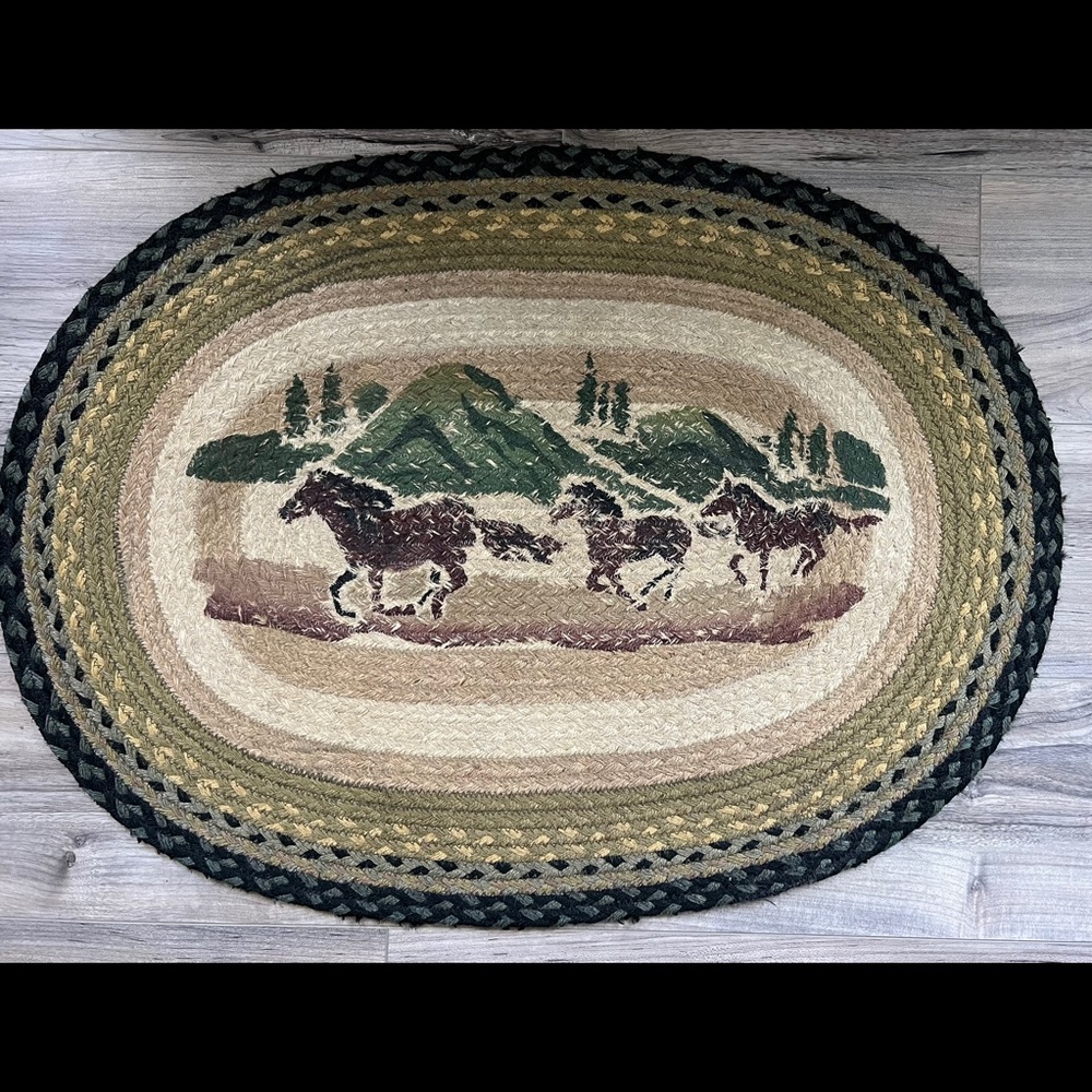 Vintage Oval Patch Equestrian Jute Rug